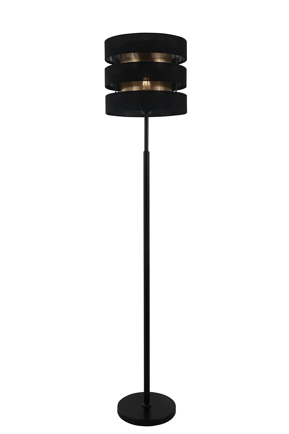 In che modo il layout geometrico della lampada del pavimento nero a doppia tonalità influisce sulla distribuzione della luce e sull'estetica spaziale?