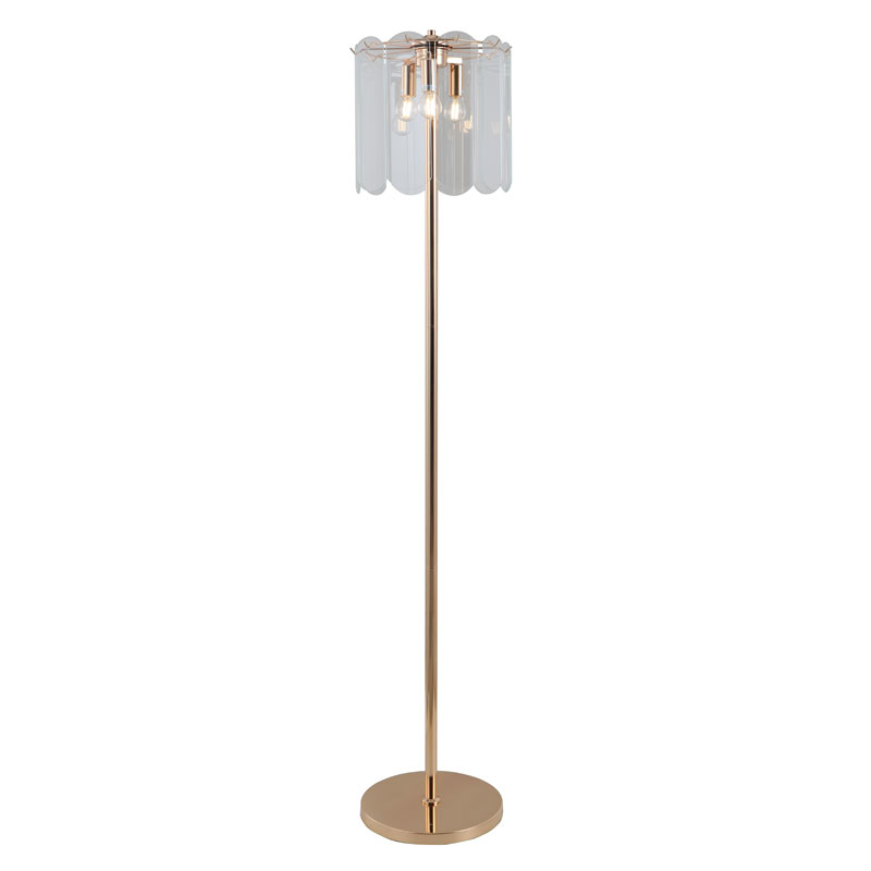 Lampada da terra in vetro trasparente dorato a 3 luci