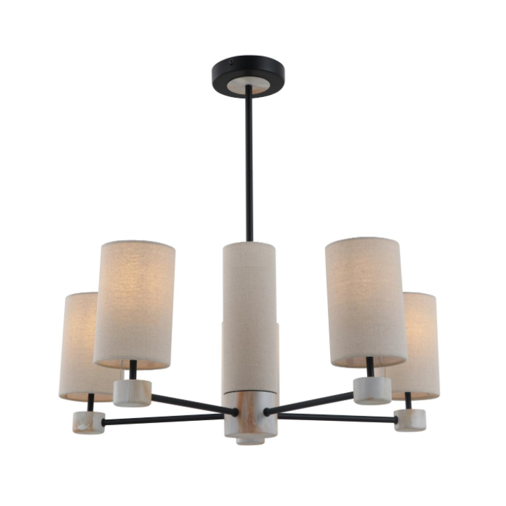 Lampada a sospensione in metallo beige lino a 5 luci