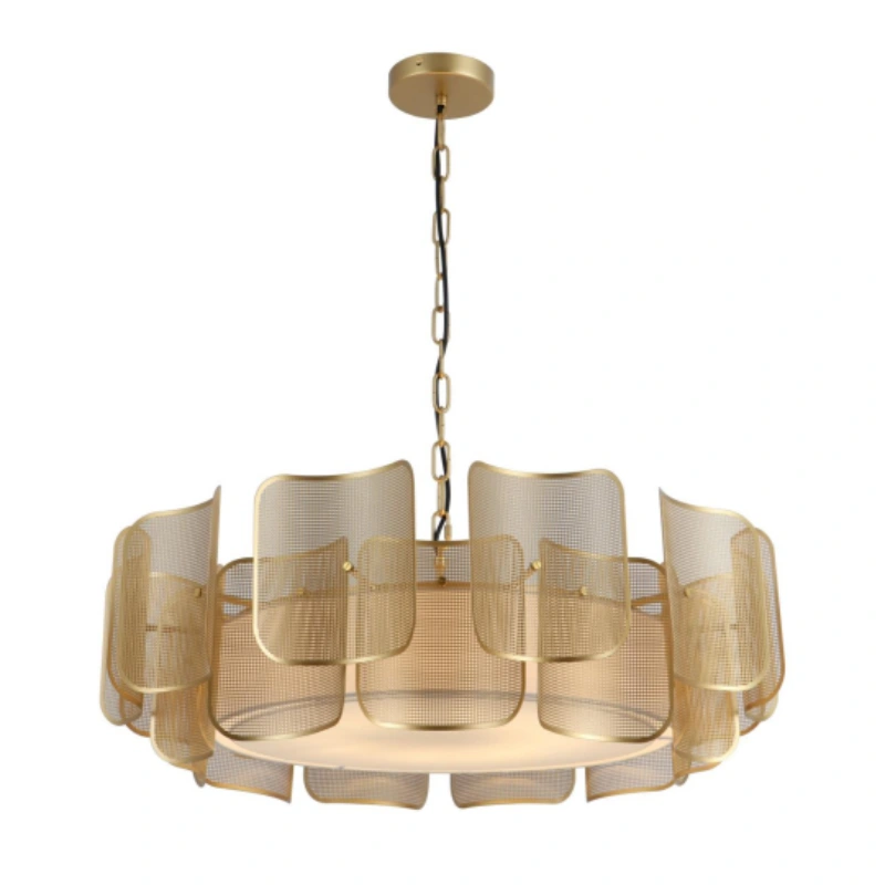 Lampadario in maglia dorata a 8 luci