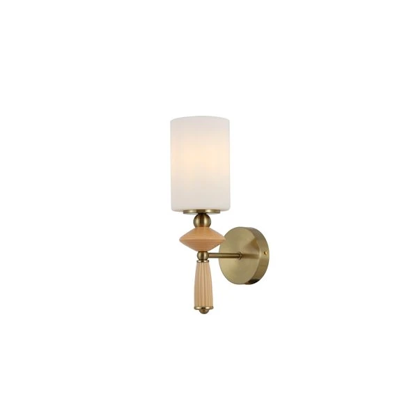 Applique da parete in ottone con paralume in vetro opale