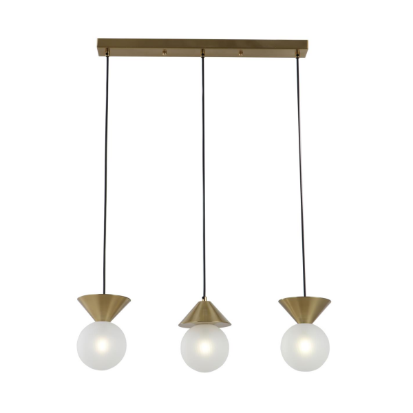 Lampada a ciondolo a 3 luci lineari in ottone spazzolato