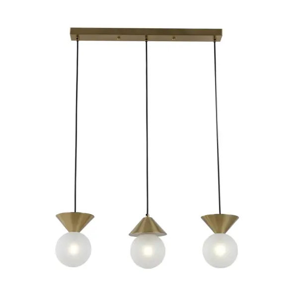 Lampada a ciondolo a 3 luci lineari in ottone spazzolato