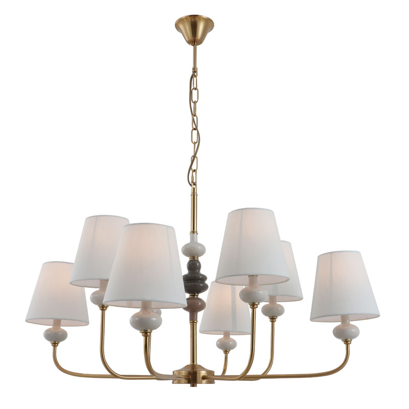 Lampadario classico in ottone a 8 luci in ceramica
