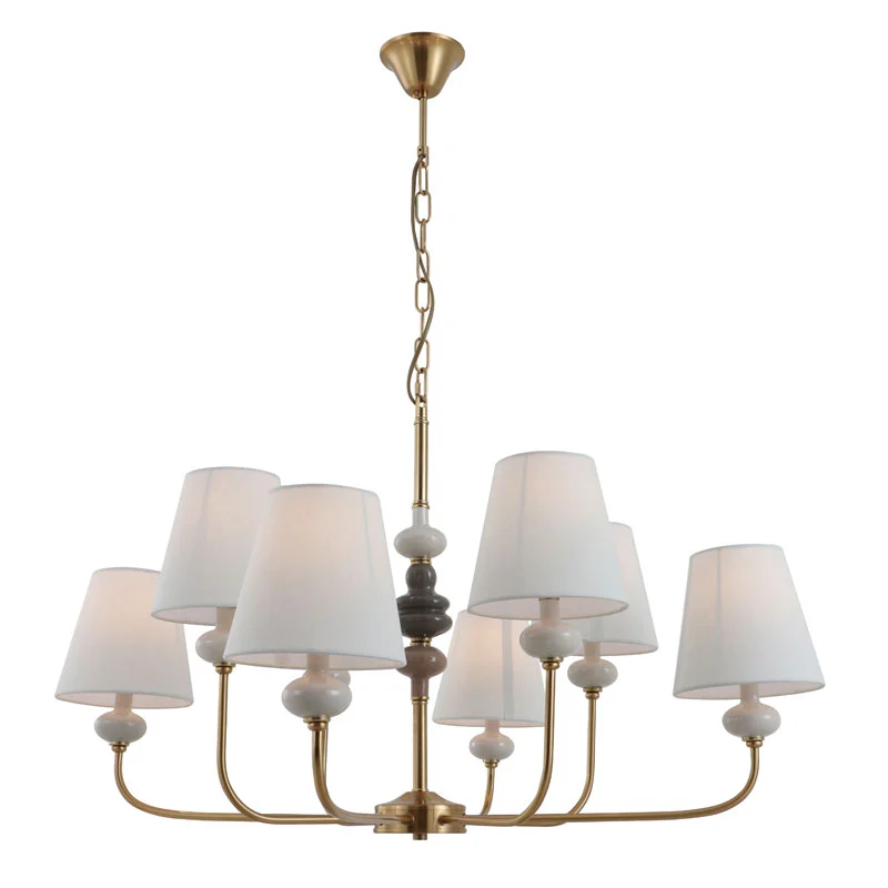 Lampadario classico in ottone a 8 luci in ceramica