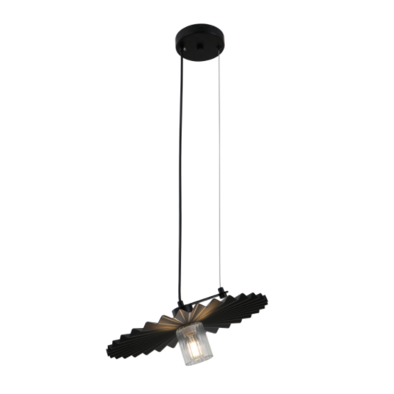Lampada a sospensione nera minimalista con tonalità pieghettata