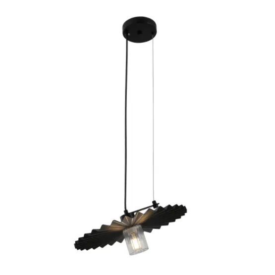 Lampada a sospensione nera minimalista con tonalità pieghettata