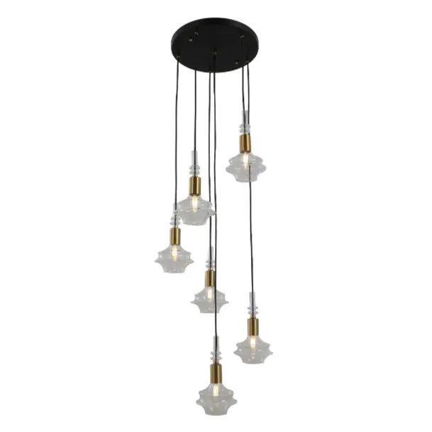Moderna luce sospensione in vetro modellata a 6 teste