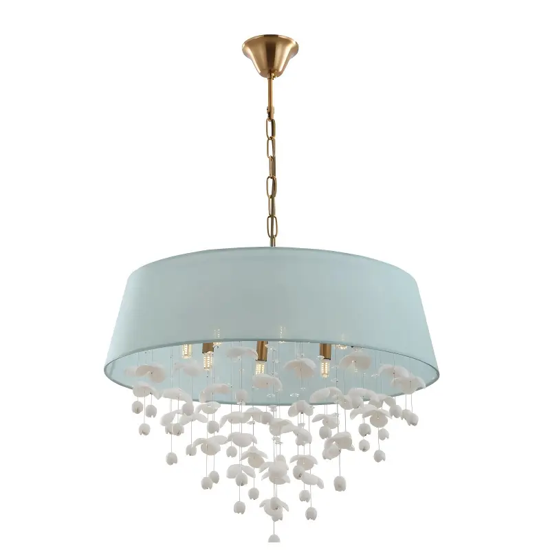 Lampadario moderno a 8 luci con paralume a tamburo in porcellana per soggiorno