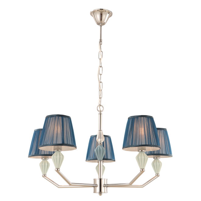Lampadario a batteria a 5 luci blu navy con accento ceramico