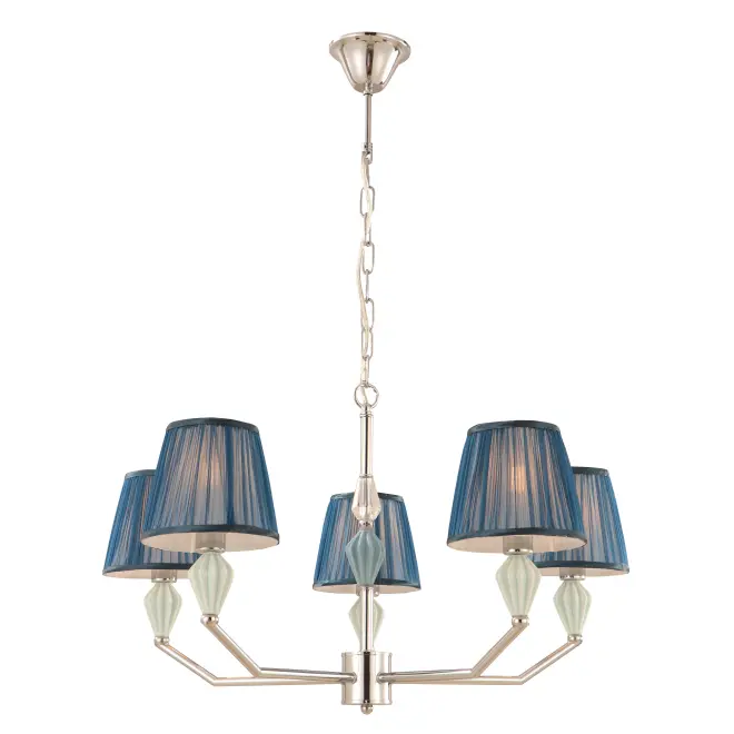 Lampadario a batteria a 5 luci blu navy con accento ceramico