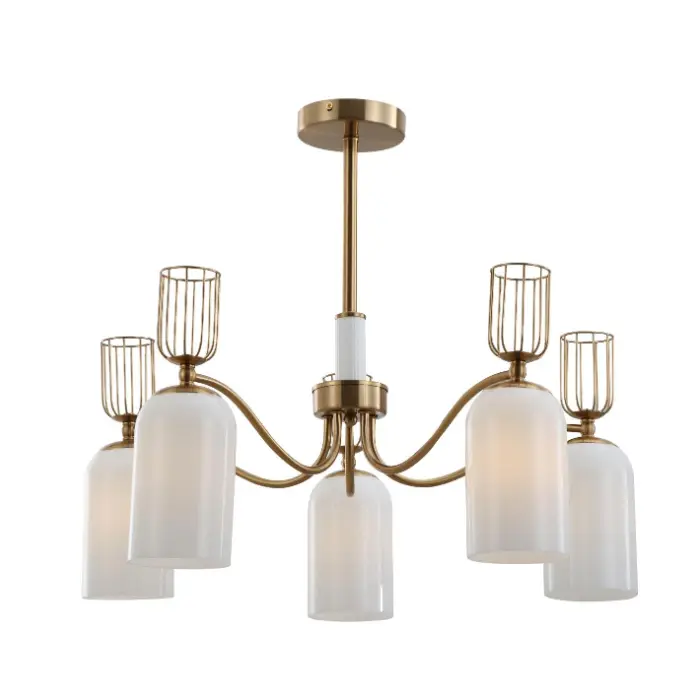 Lampadario in vetro bianco a 5 luci a 5 luci