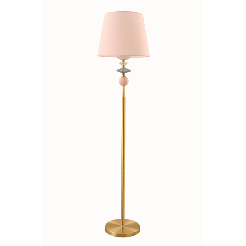 Lampada da terra in porcellana con paralume tamburo color oro sabbia