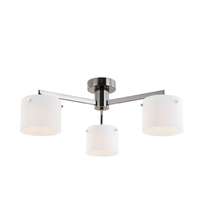 Lampada a soffitto in vetro bianco a tre luci
